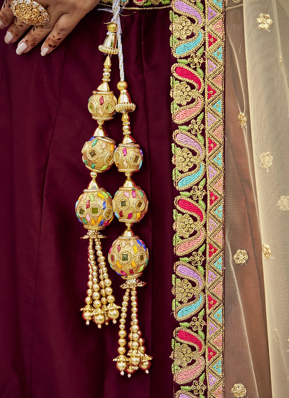 A Line Lehenga Silk Maroon Embroidered Lehenga Choli