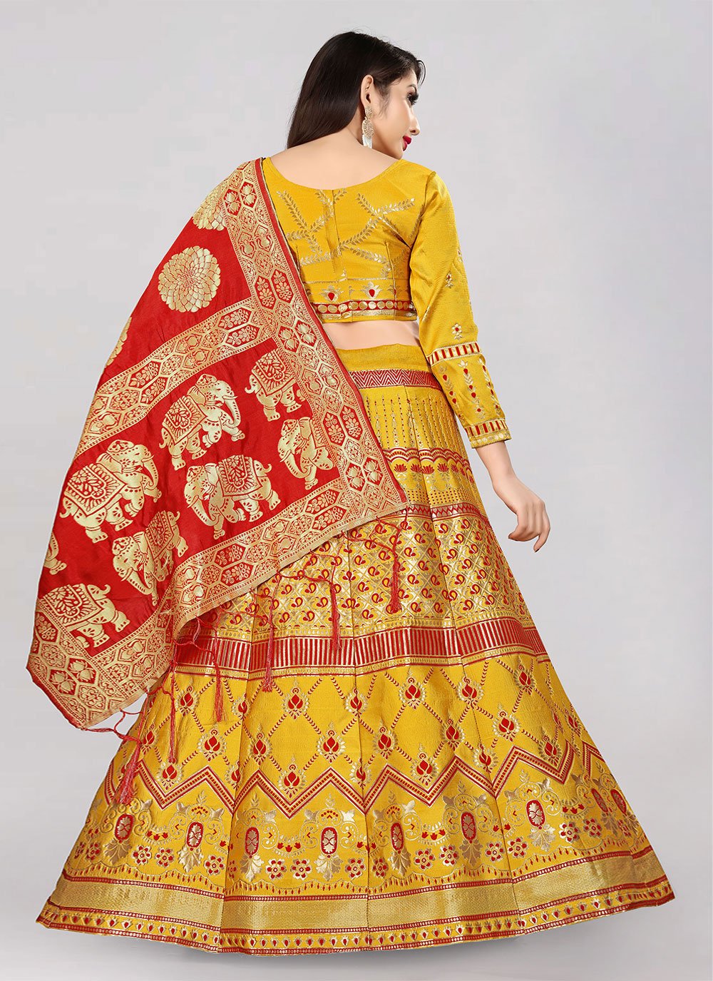 A Line Lehenga Banarasi Silk Mustard Jacquard Work Lehenga Choli