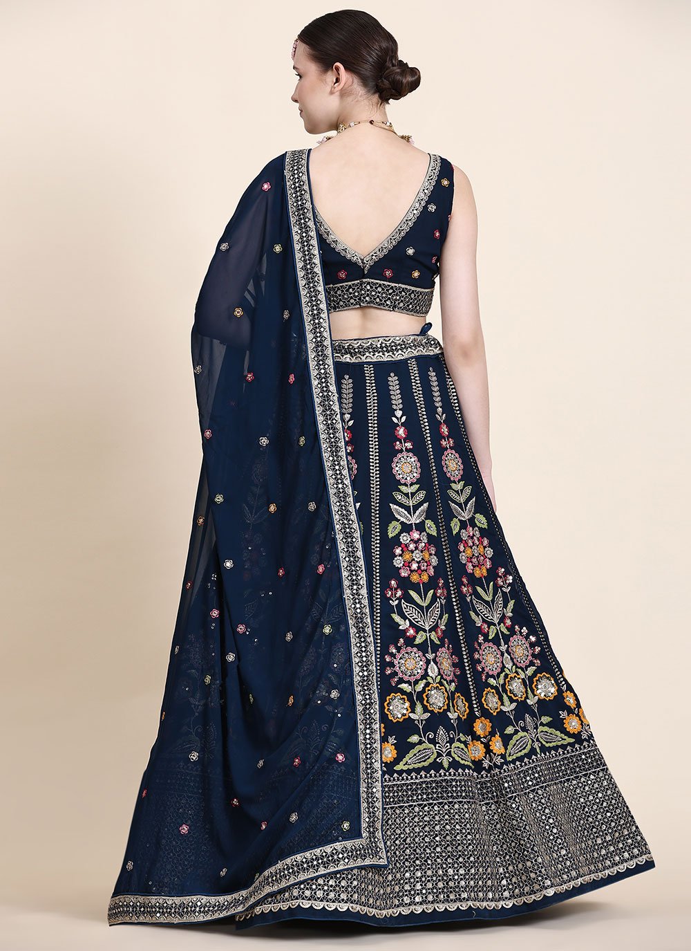 A Line Lehenga Georgette Blue Multi Lehenga Choli