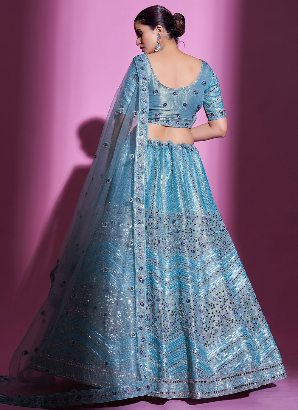 A Line Lehenga Silk Firozi Dori Work Lehenga Choli