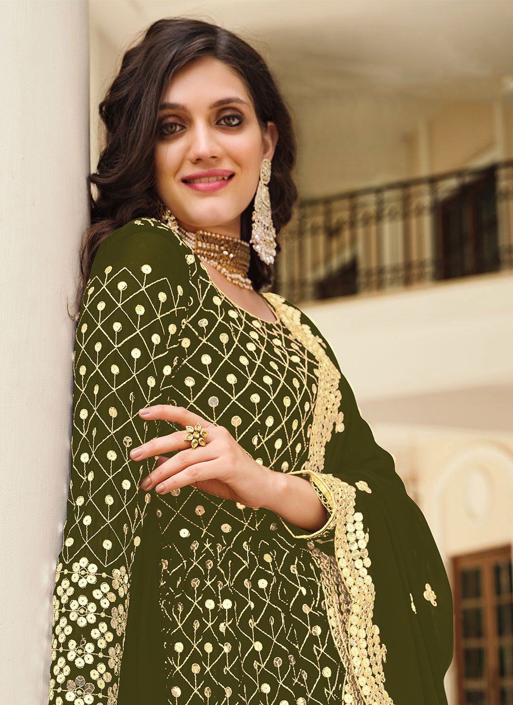 Anarkali Suit Georgette Green Embroidered Salwar Kameez