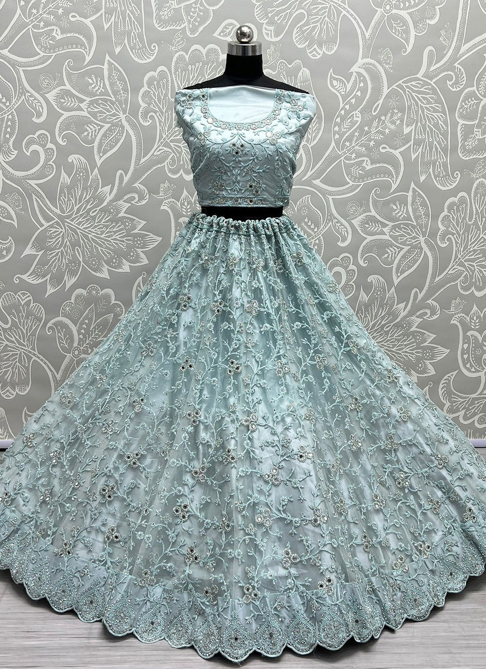 A Line Lehenga Net Aqua Blue Dori Work Lehenga Choli
