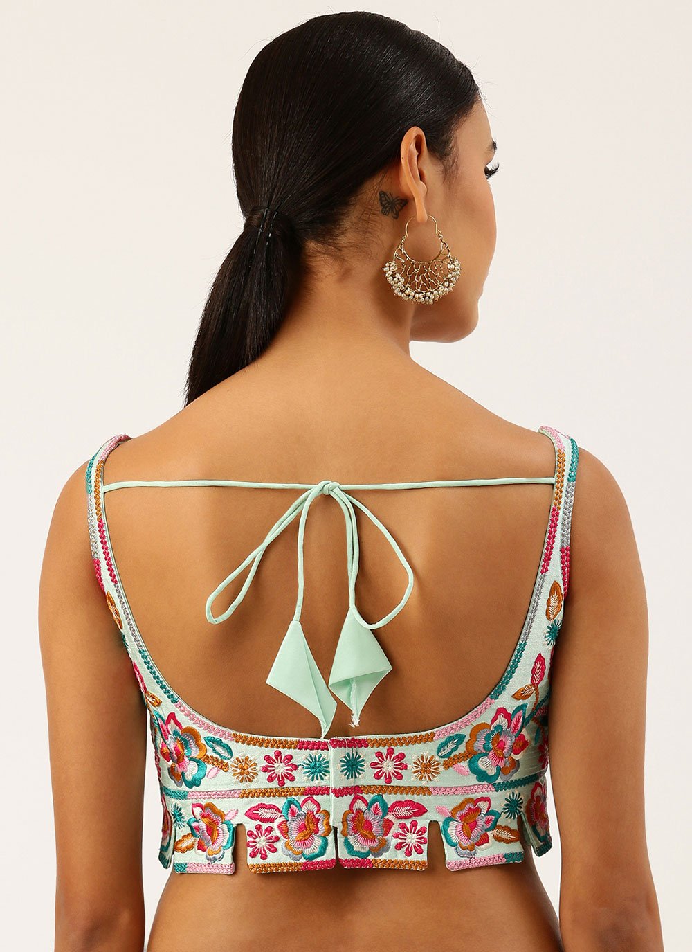 Blouse Silk Aqua Blue Embroidered Blouse