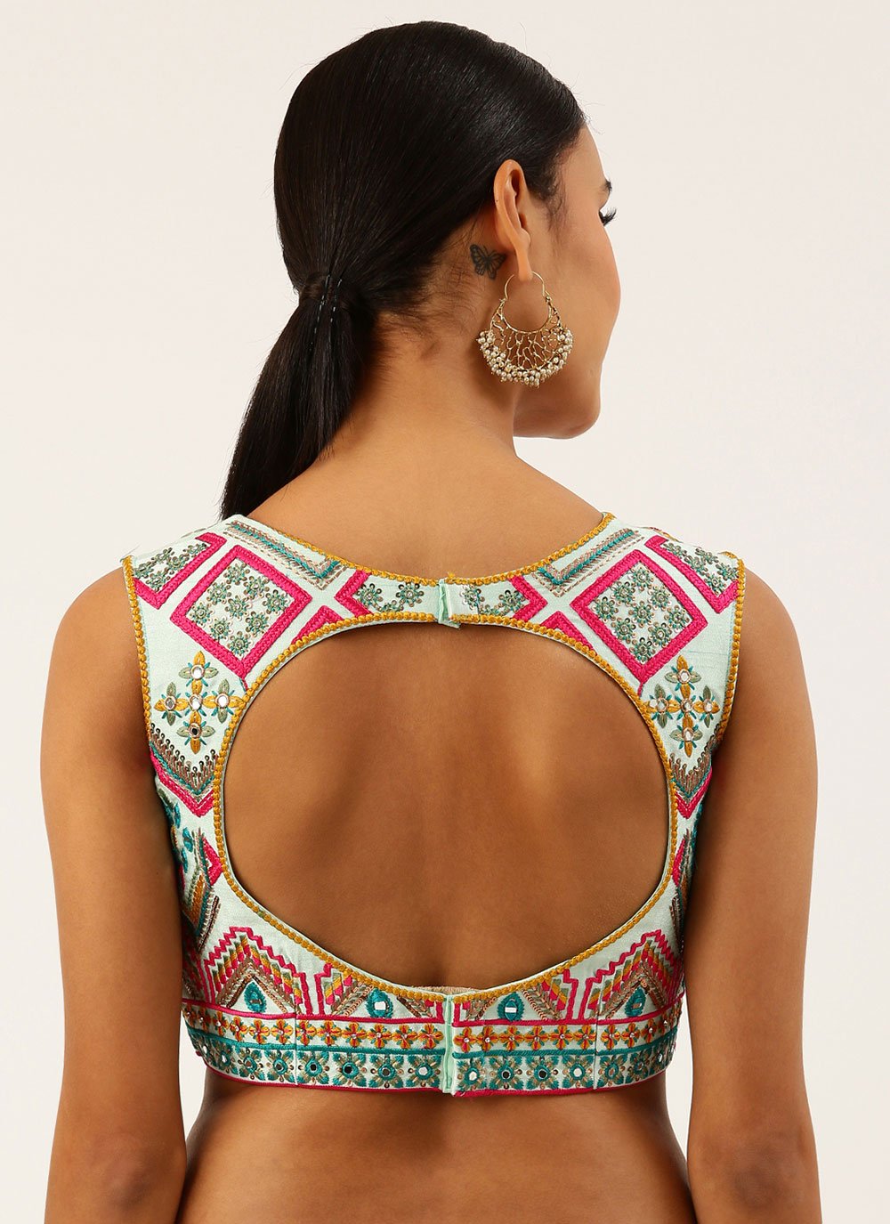 Designer Blouse Silk Aqua Blue Embroidered Blouse