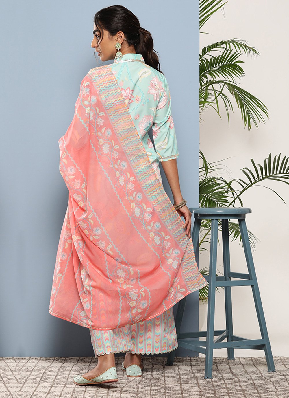 Designer Kurti Crepe Silk Aqua Blue Print Kurtis