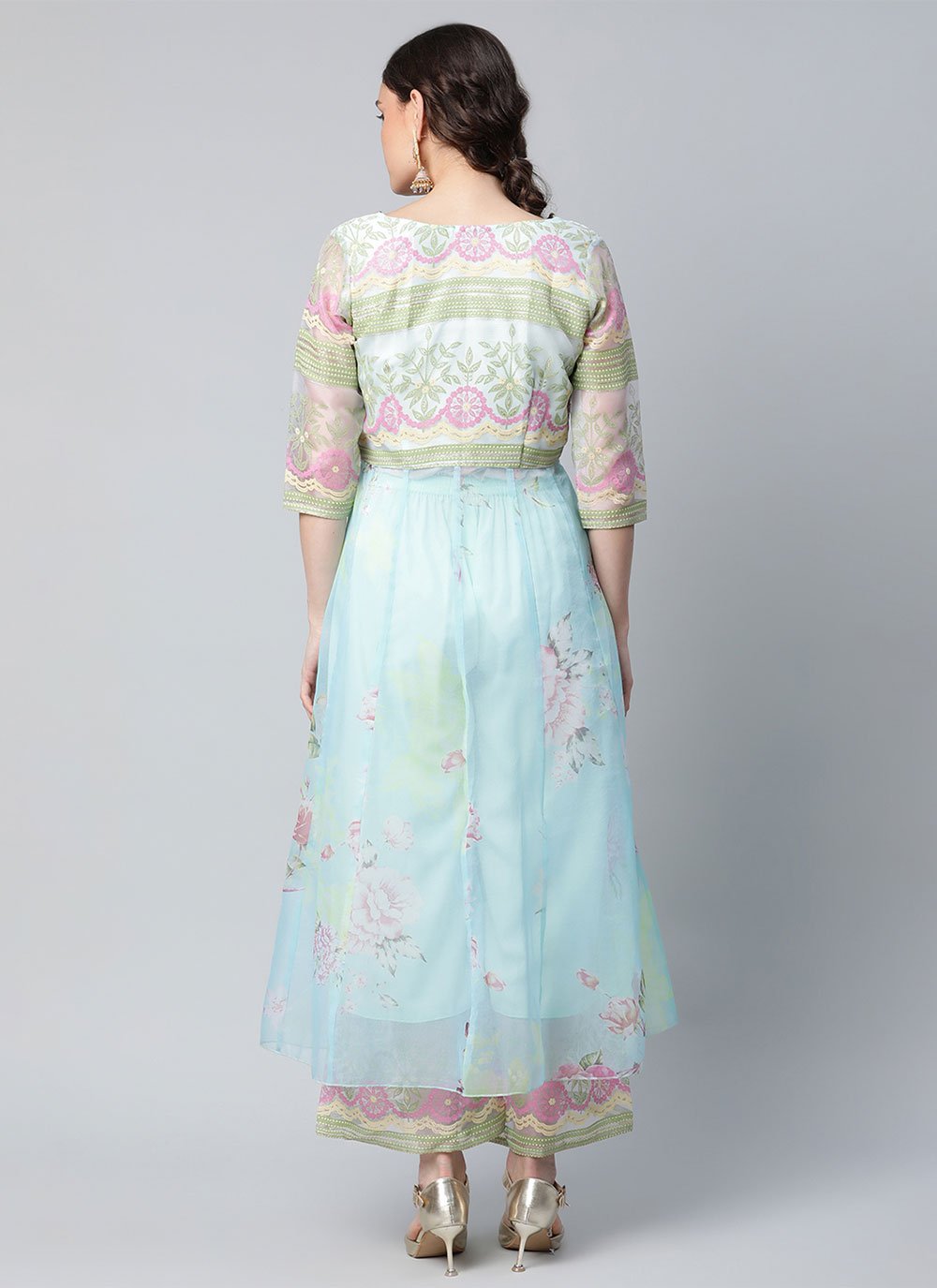 Casual Kurti Organza Aqua Blue Digital Print Kurtis