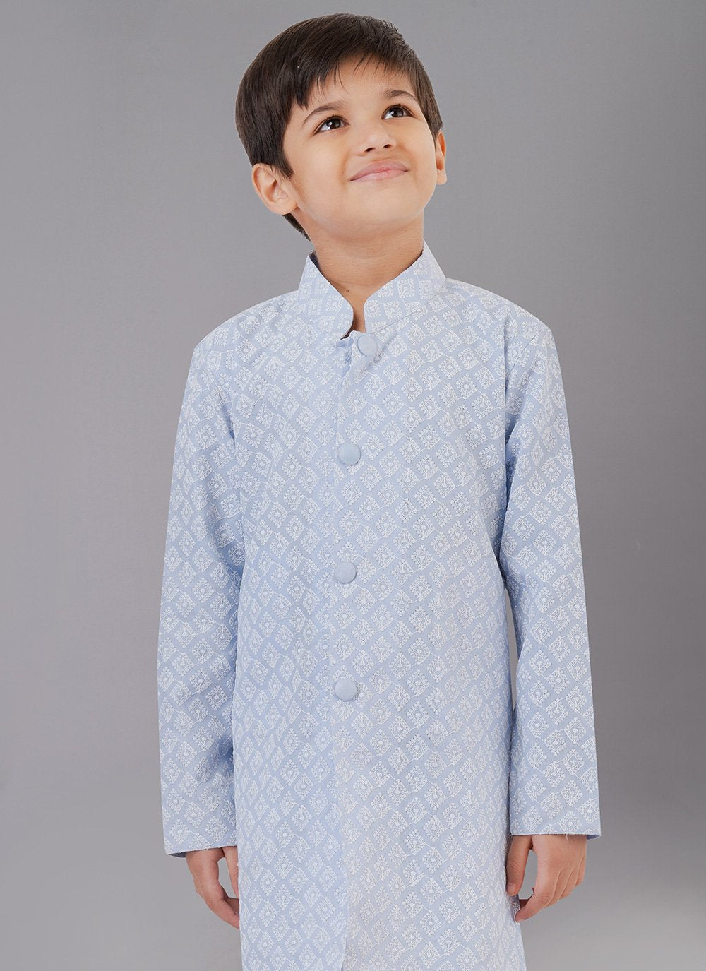 Kurta Pyjama Cotton Silk Aqua Blue Embroidered Kids