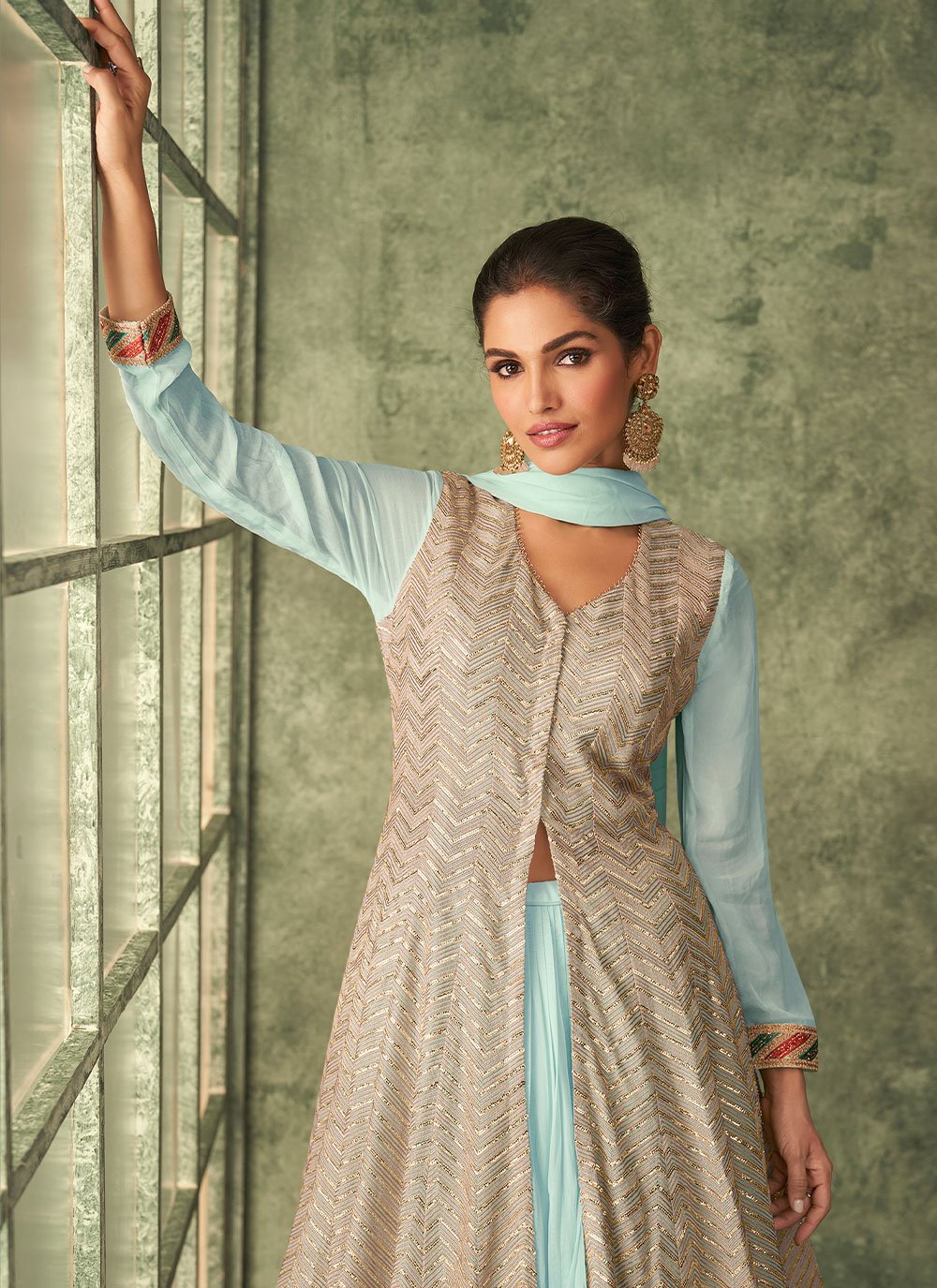 Lehenga Choli Georgette Aqua Blue Fancy Work Lehenga Choli