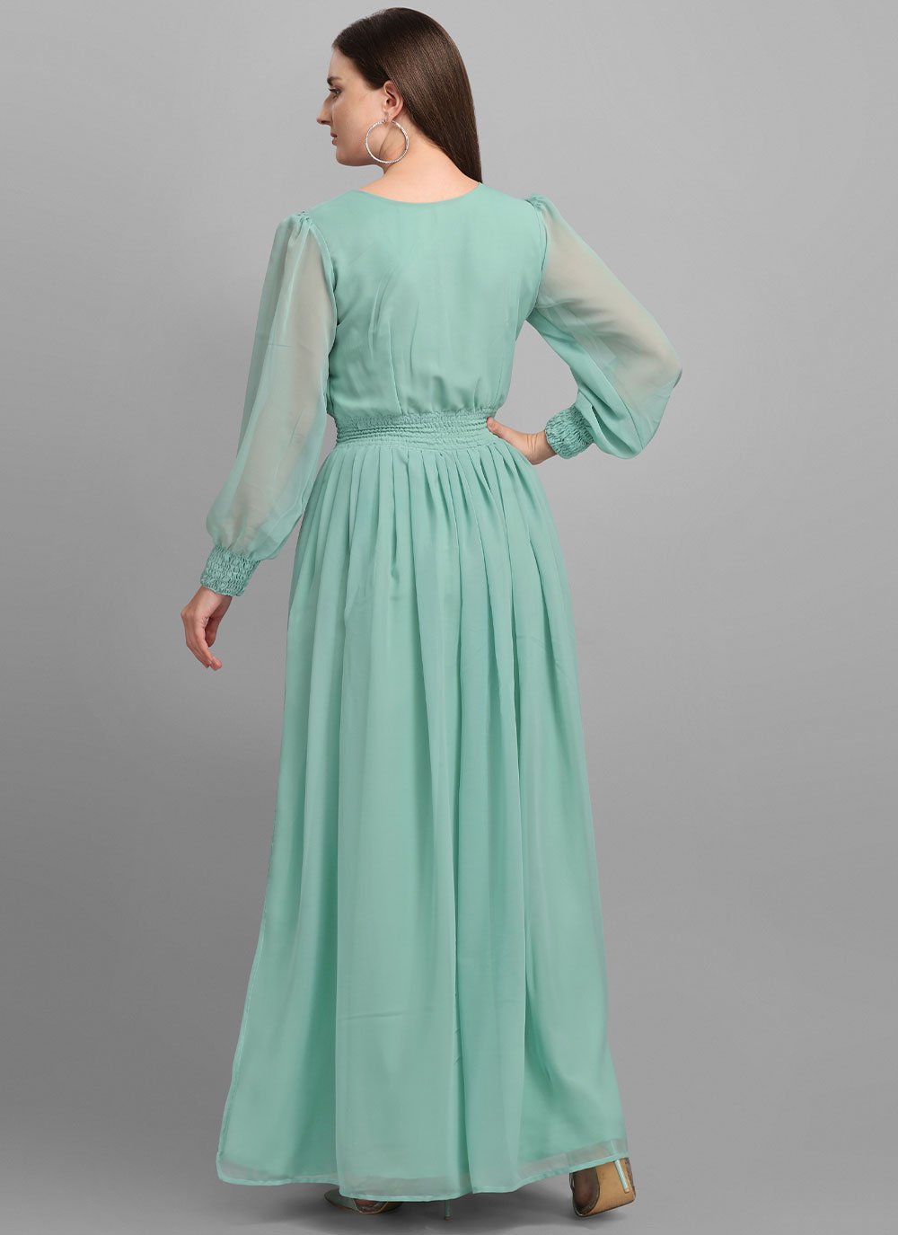 Gown Georgette Aqua Blue Plain Gown
