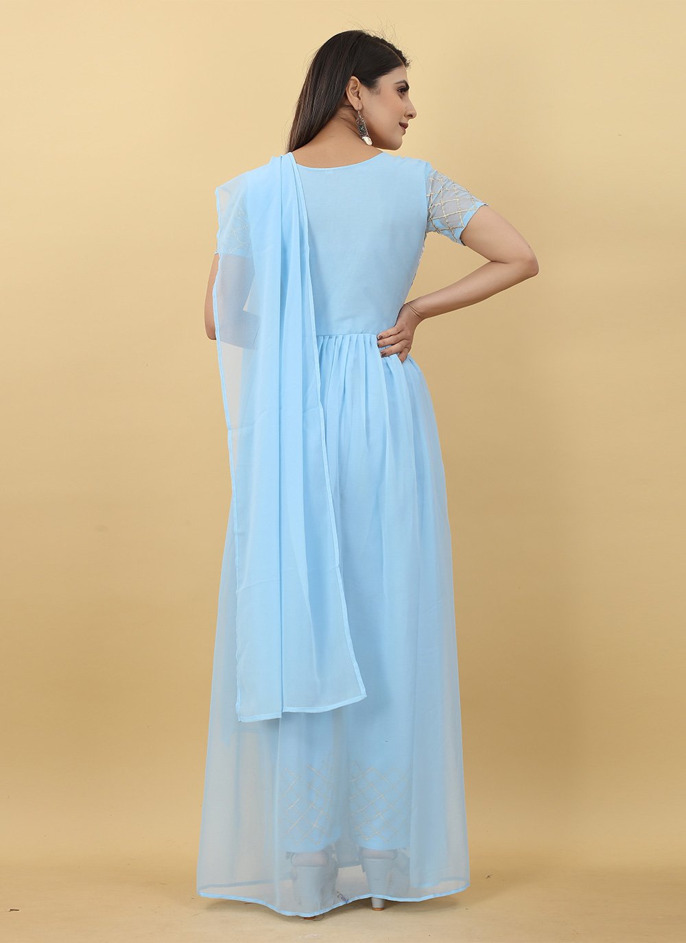 Salwar Suit Georgette Aqua Blue Embroidered Salwar Kameez