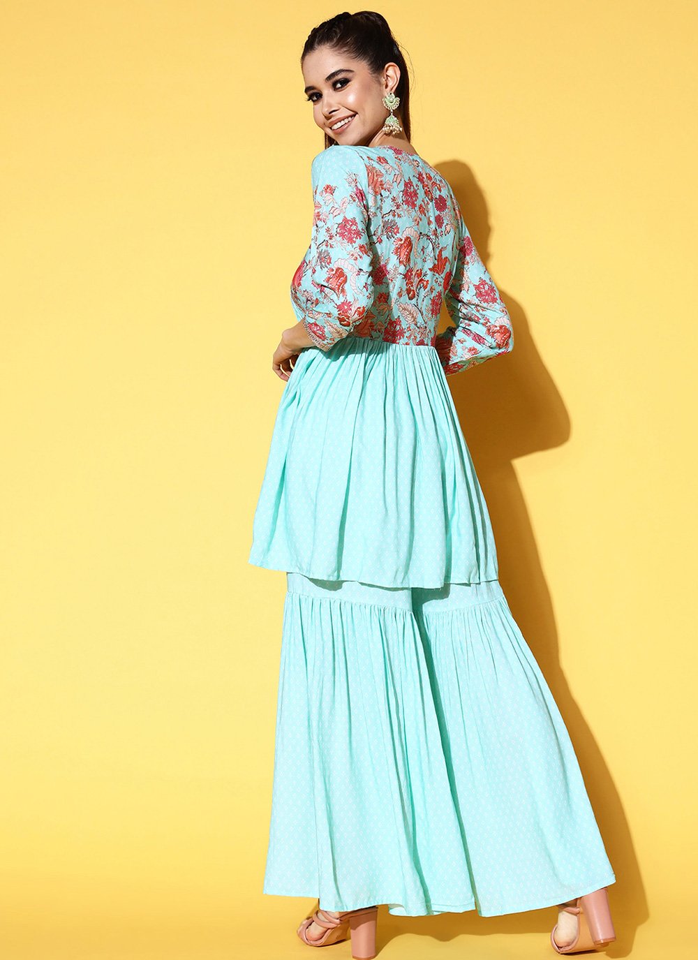 Designer Kurti Viscose Aqua Blue Print Kurtis