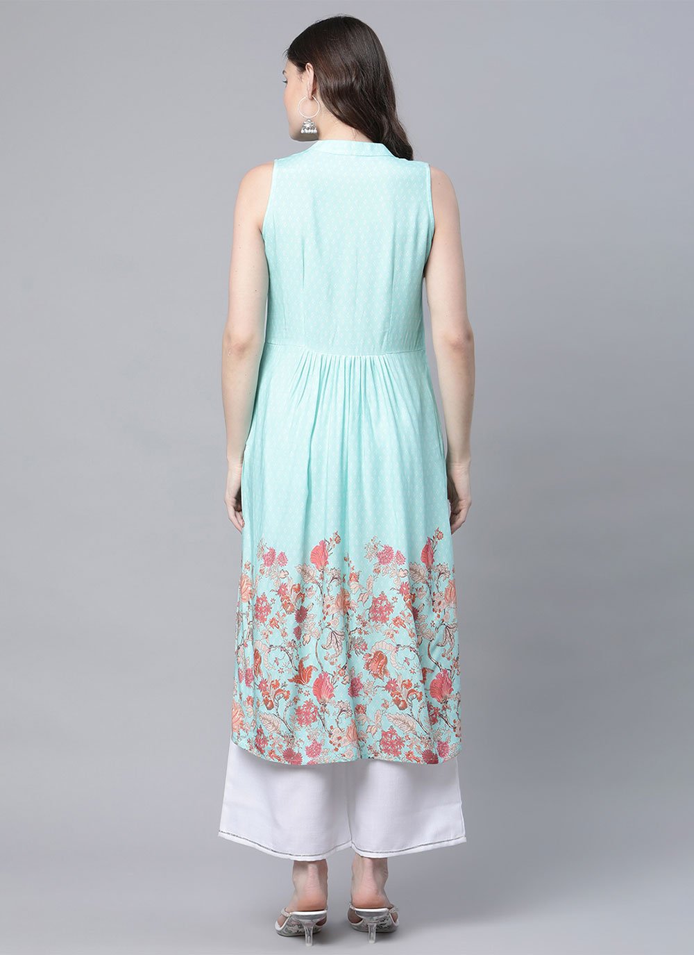 Casual Kurti Rayon Viscose Aqua Blue Print Kurtis