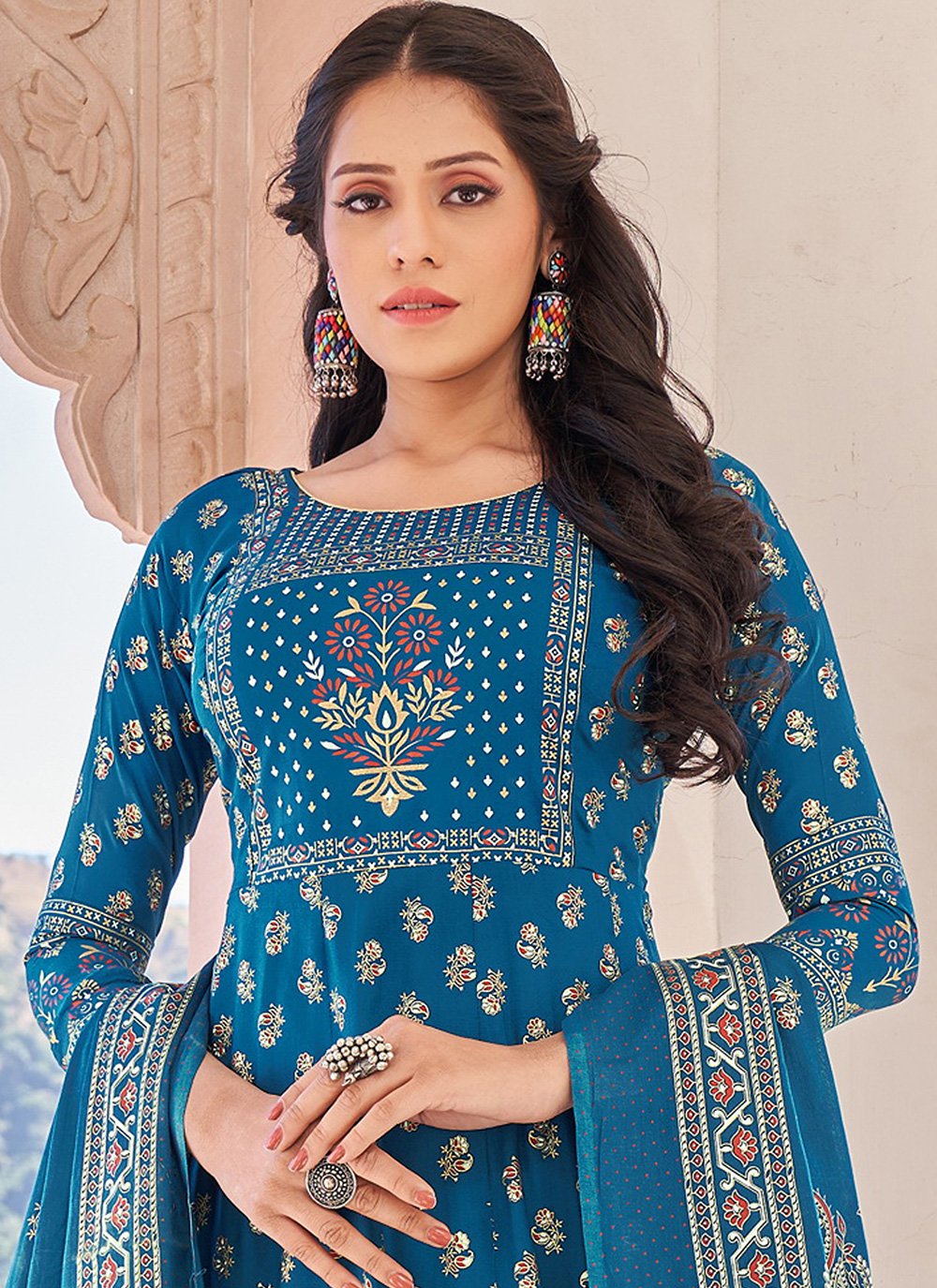 Gown Rayon Aqua Blue Digital Print Gown