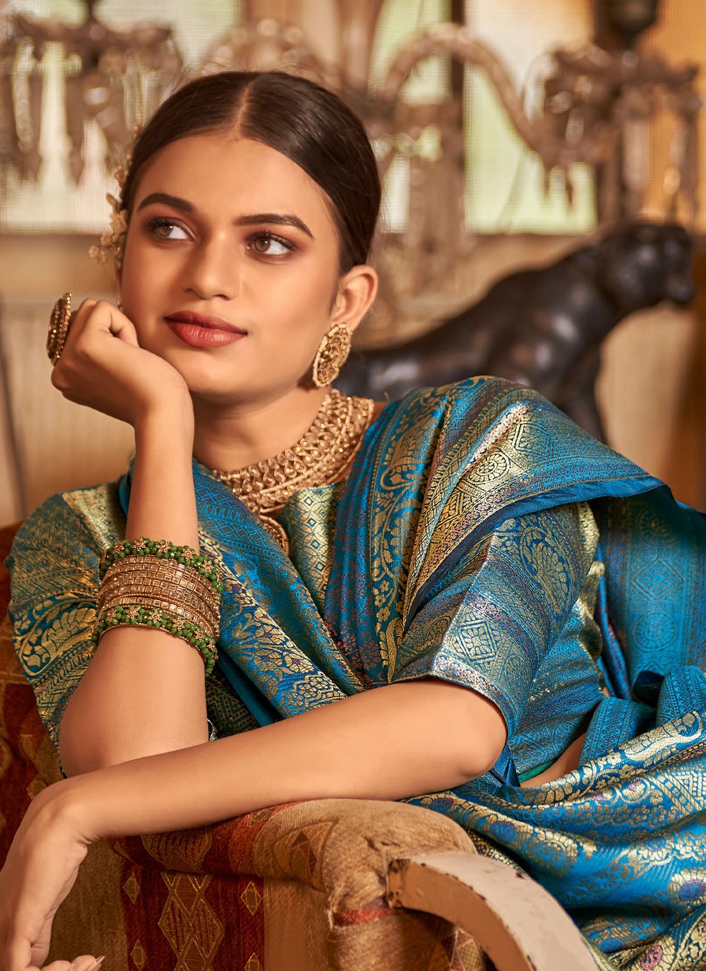 Classic Kanjivaram Silk Aqua Blue Zari Saree