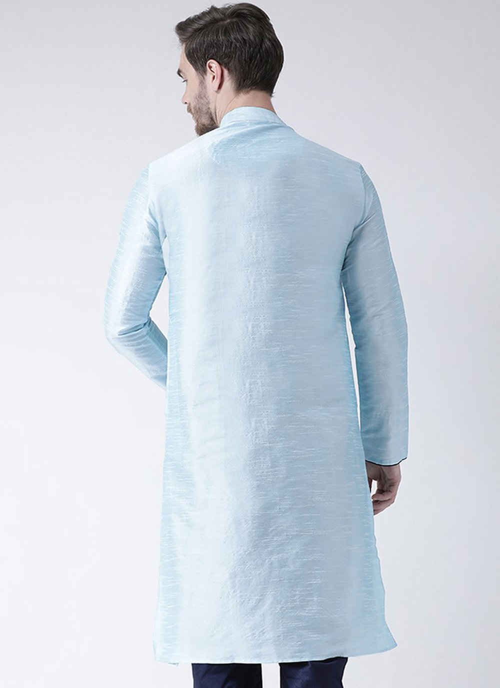 Angrakha Art Dupion Silk Aqua Blue Embroidered Mens