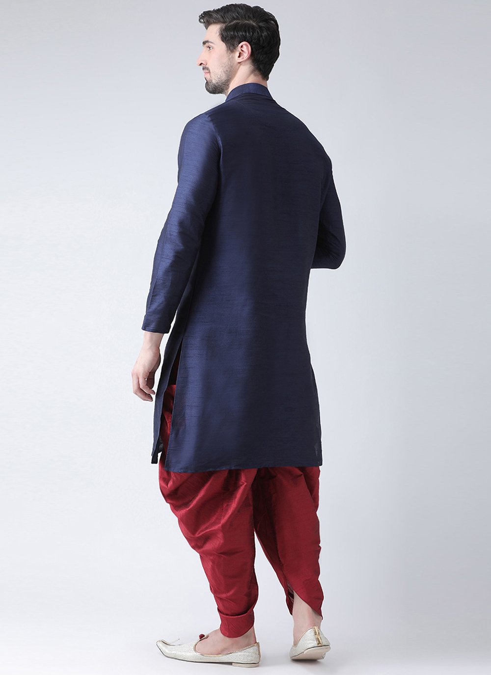 Angrakha Art Dupion Silk Blue Embroidered Mens