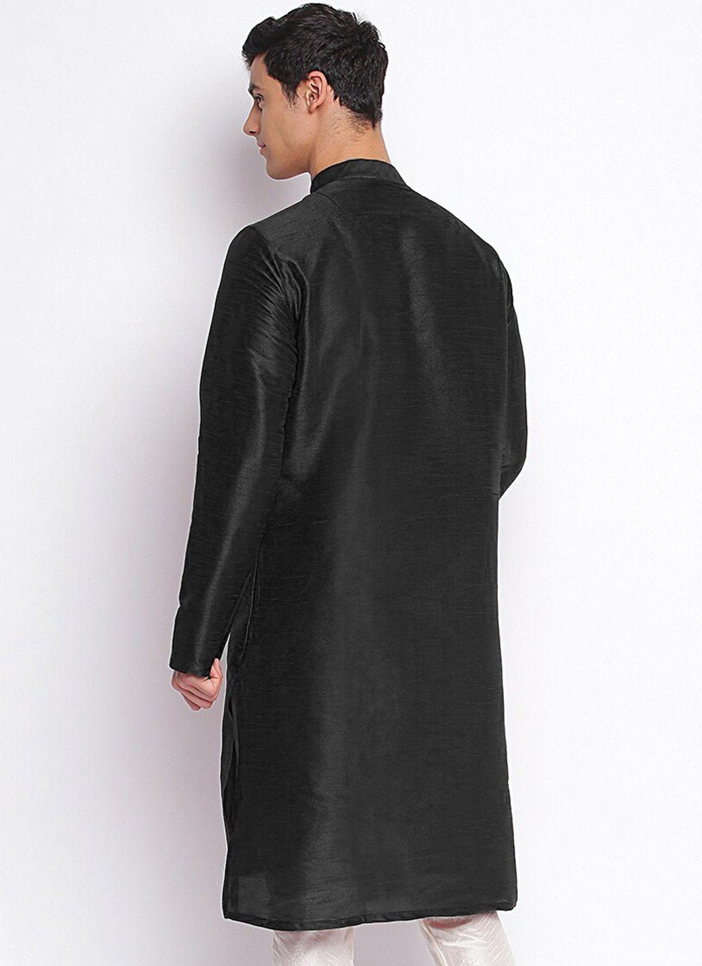 Angrakha Art Dupion Silk Black Embroidered Mens