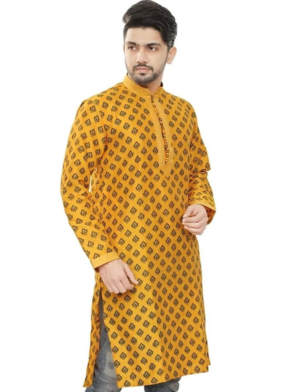Kurta Art Dupion Silk Orange Embroidered Mens