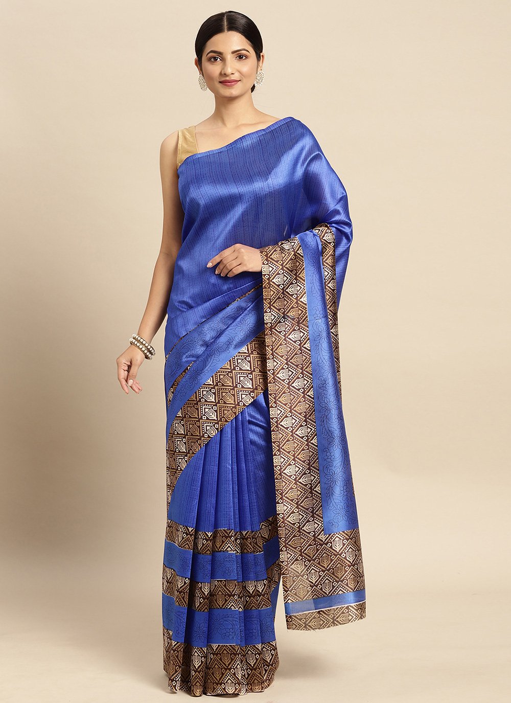 Casual Art Silk Blue Print Saree