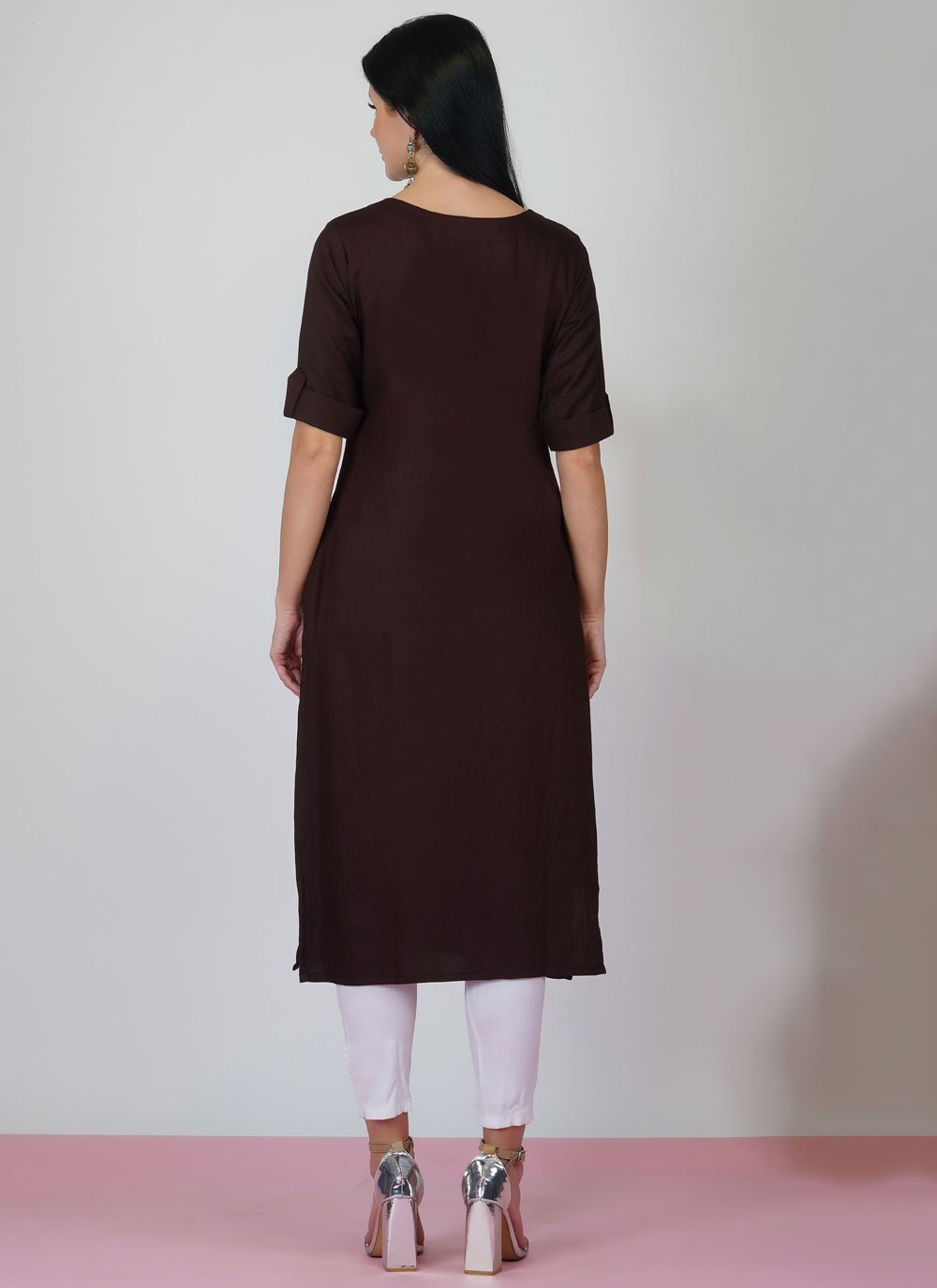 Designer Kurti Art Silk Brown Plain Kurtis