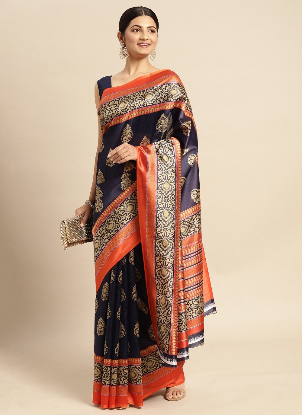 Casual Art Silk Blue Print Saree