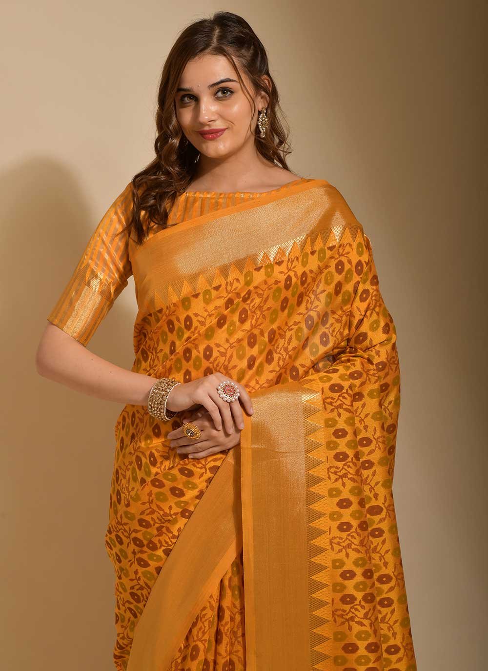 Classic Art Silk Yellow Print Saree