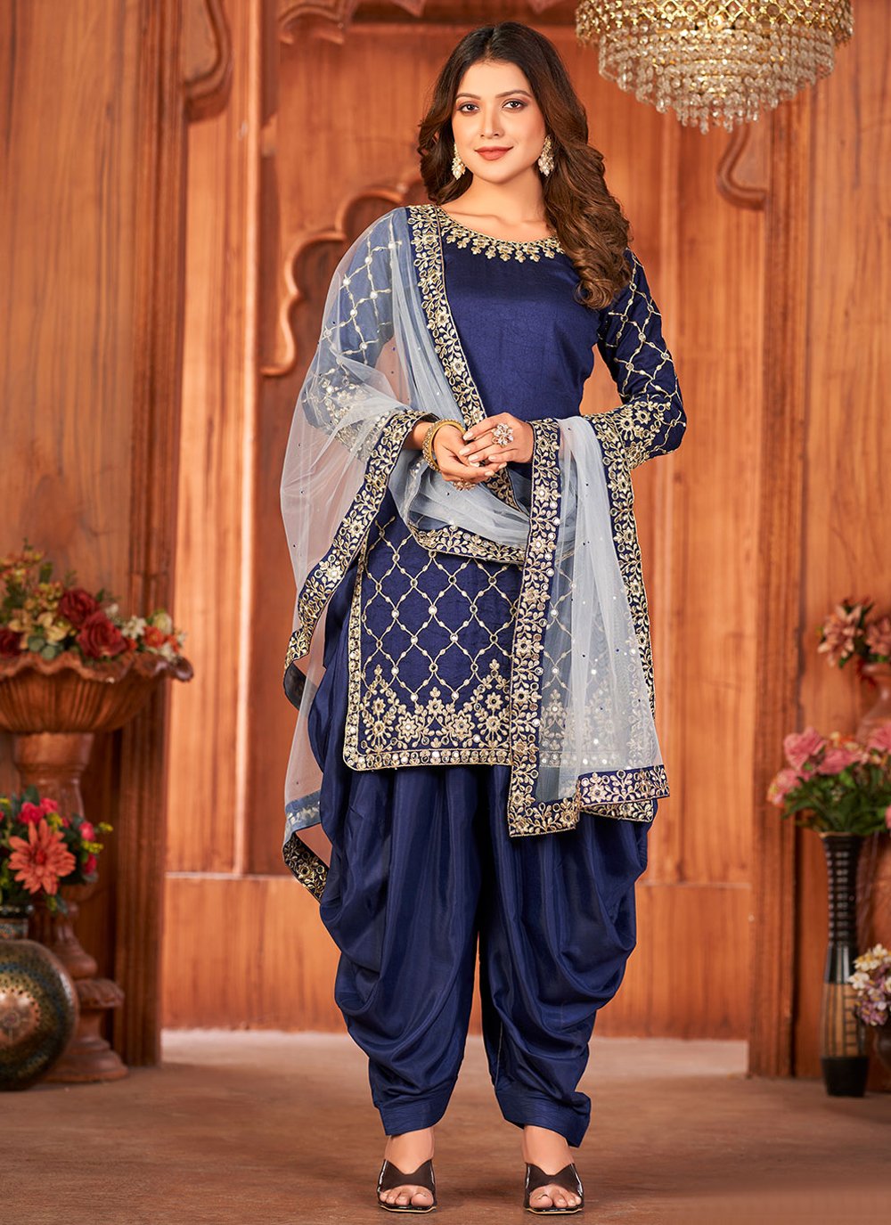 Patiala Suit Art Silk Blue Embroidered Salwar Kameez Kajols Indian Pakistani Fashion Tailoring