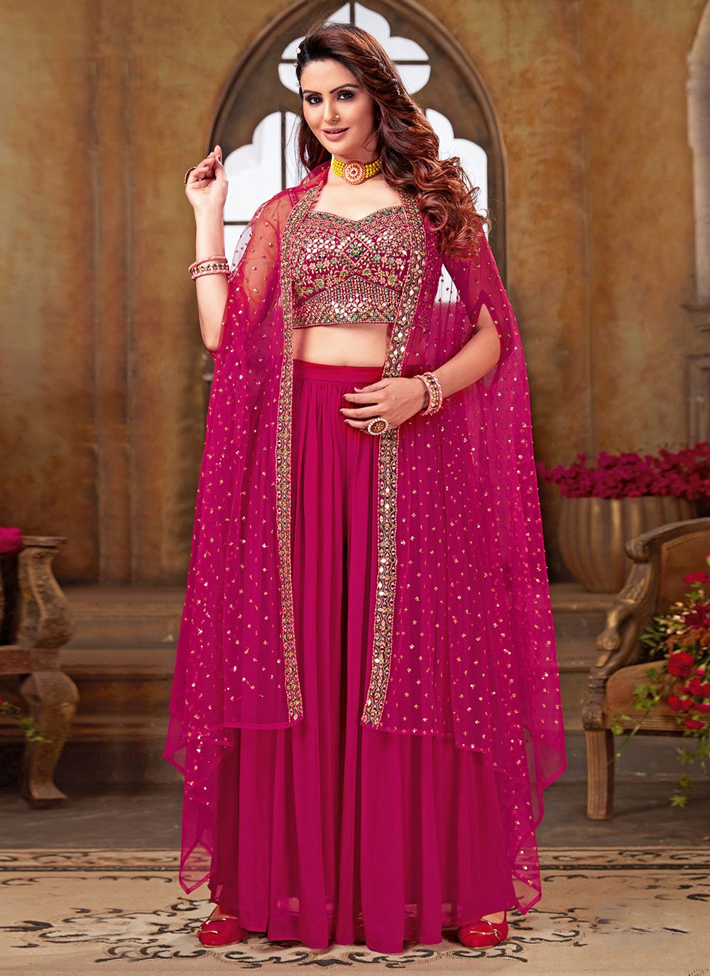 Salwar Suit Art Silk Net Rani Embroidered Salwar Kameez