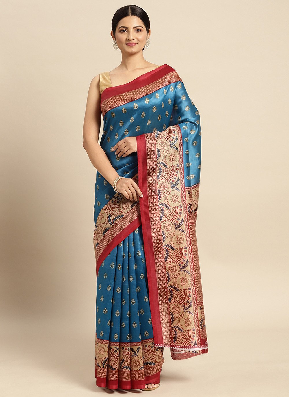 Casual Art Silk Firozi Weaving Saree