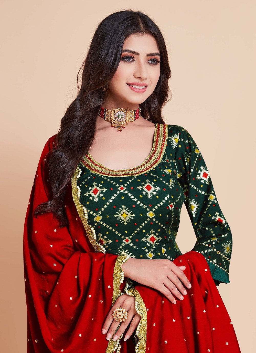 Gown Art Silk Green Weaving Gown