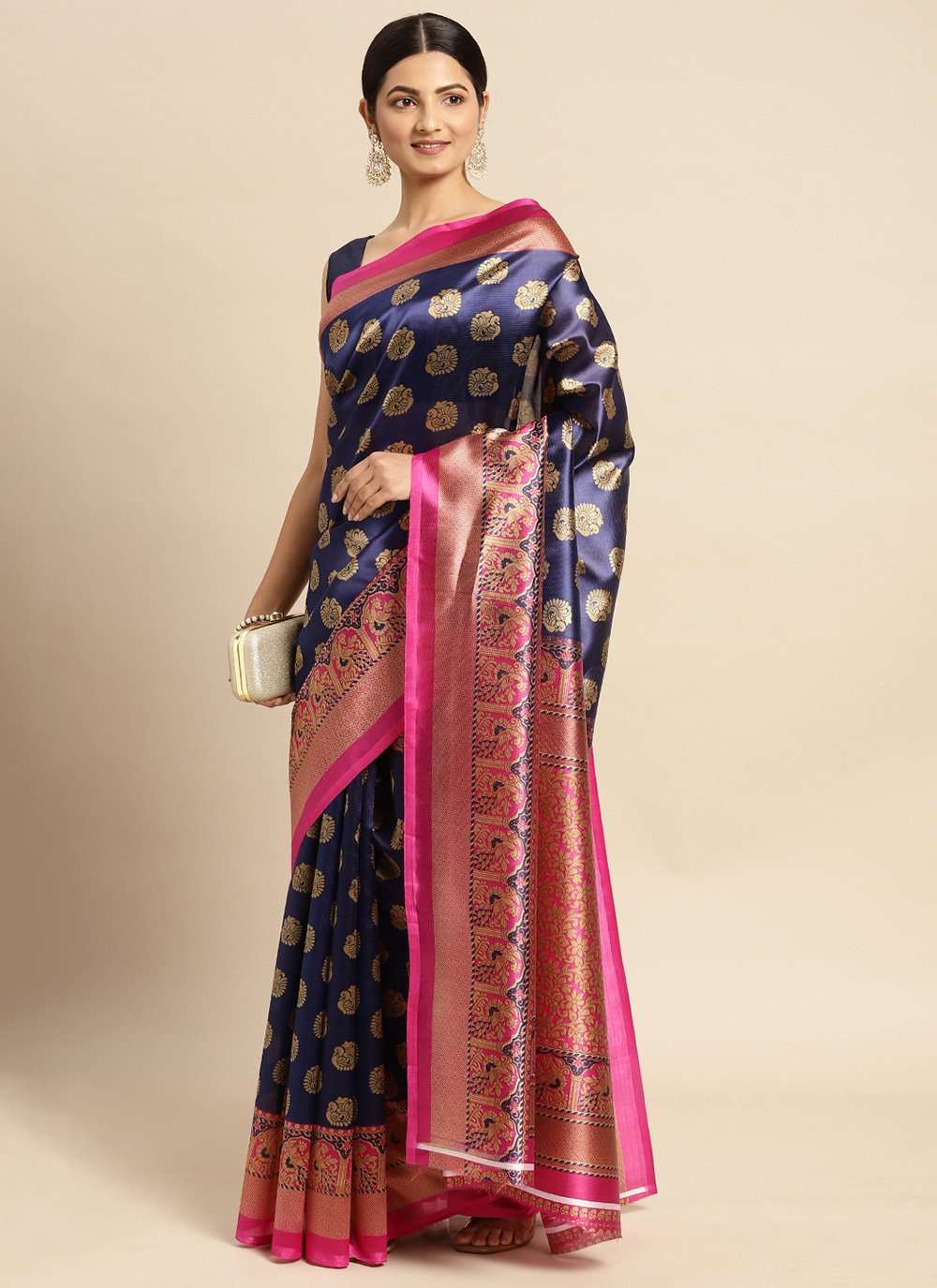 Casual Art Silk Blue Foil Print Saree