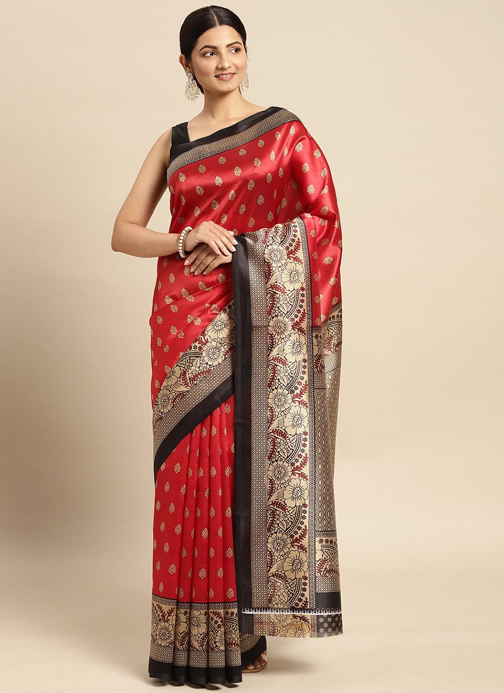 Casual Art Silk Red Weaving Saree