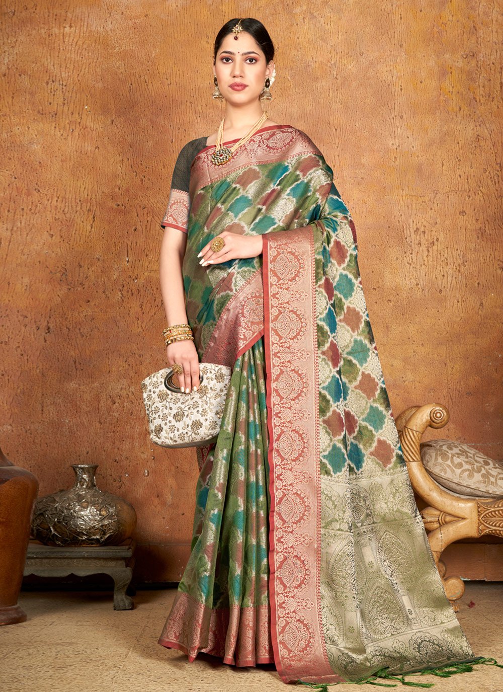 Traditional Saree Banarasi Silk Multi Colour Fancy Work Saree