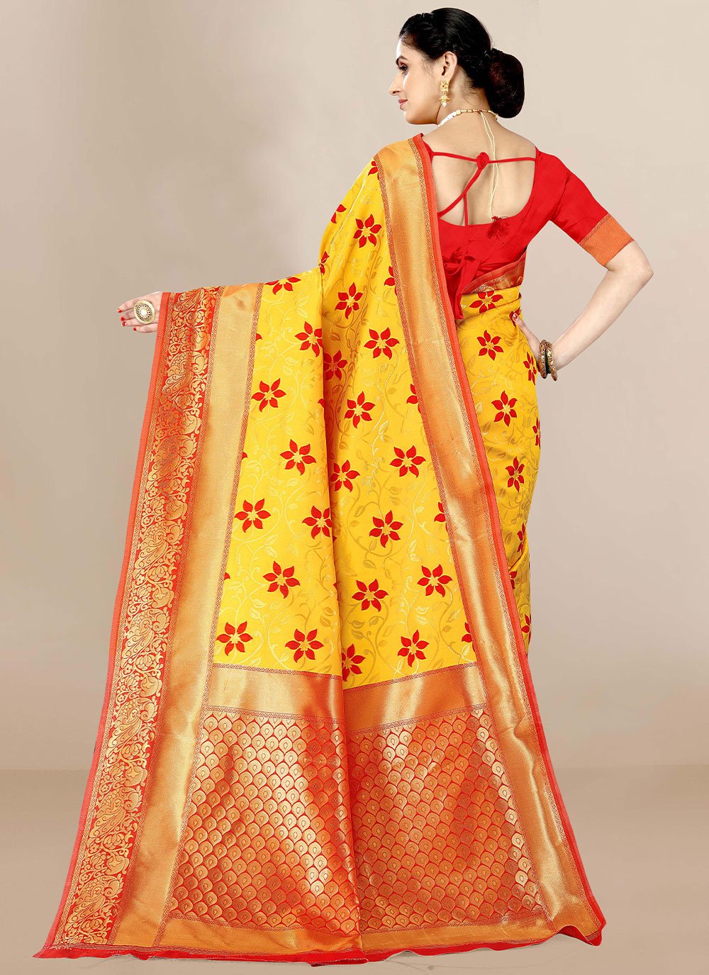 Traditional Saree Banarasi Silk Yellow Jacquard Work Saree