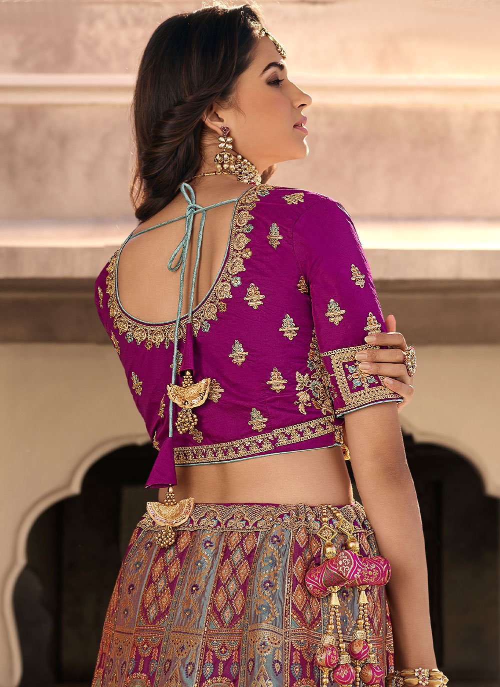 Lehenga Choli Banarasi Silk Purple Embroidered Lehenga Choli