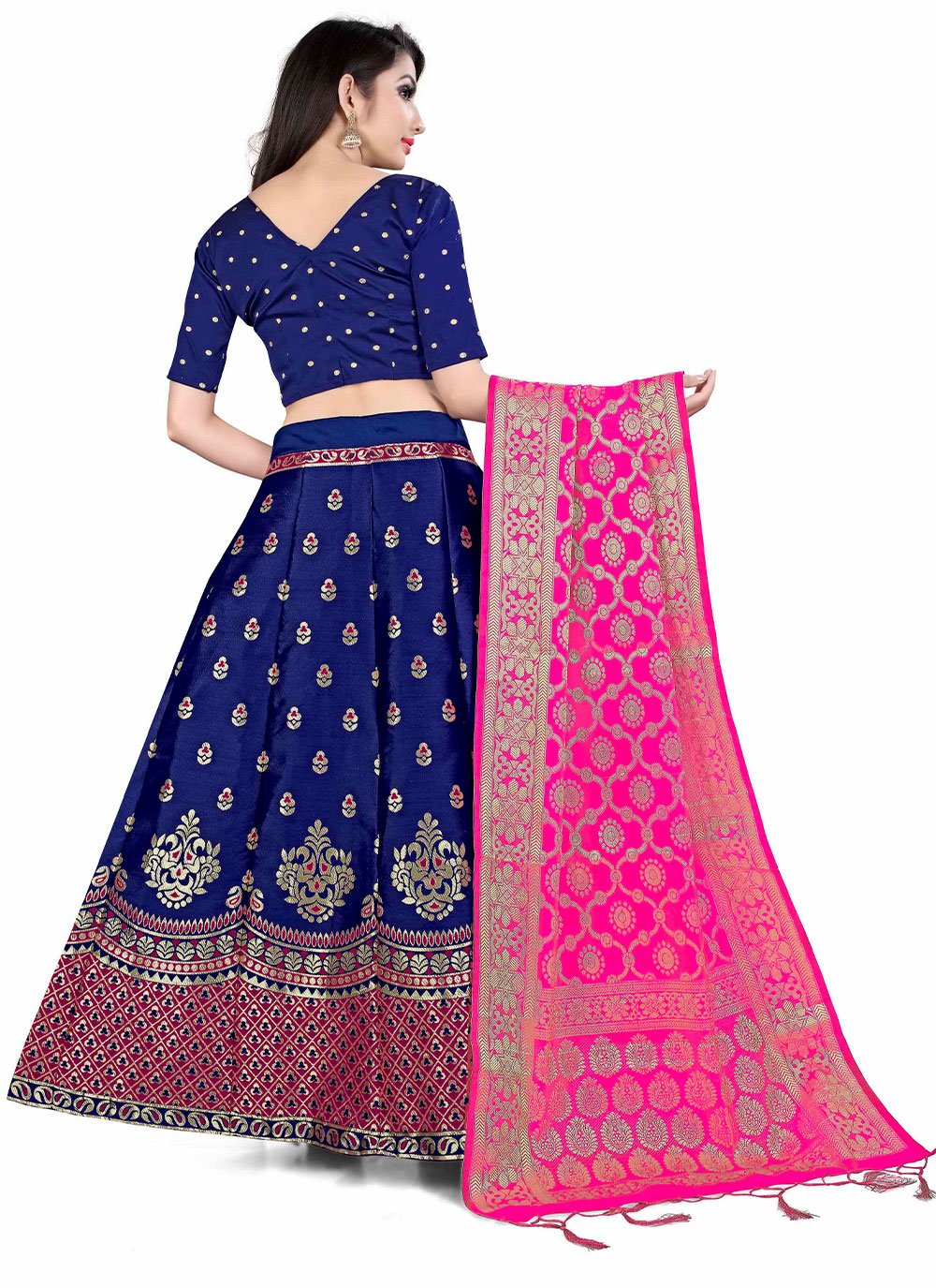 Lehenga Choli Banarasi Silk Blue Jacquard Work Lehenga Choli