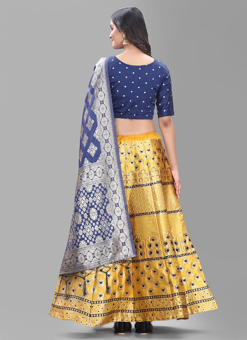 A Line Lehenga Banarasi Silk Jacquard Mustard Jacquard Work Lehenga Choli