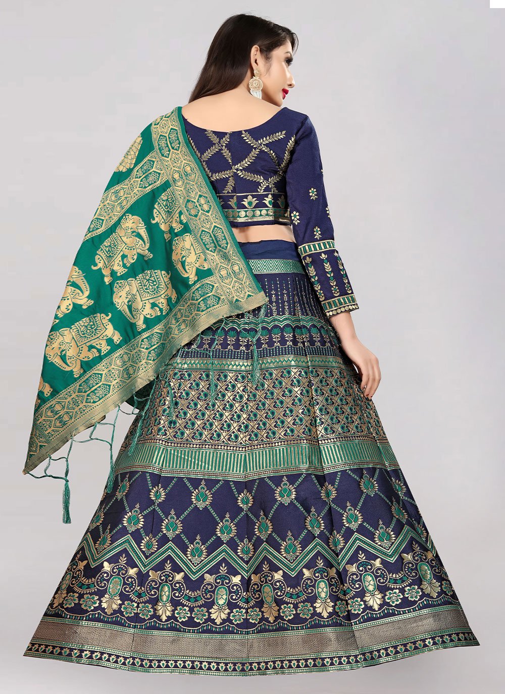 Lehenga Choli Banarasi Silk Blue Jacquard Work Lehenga Choli