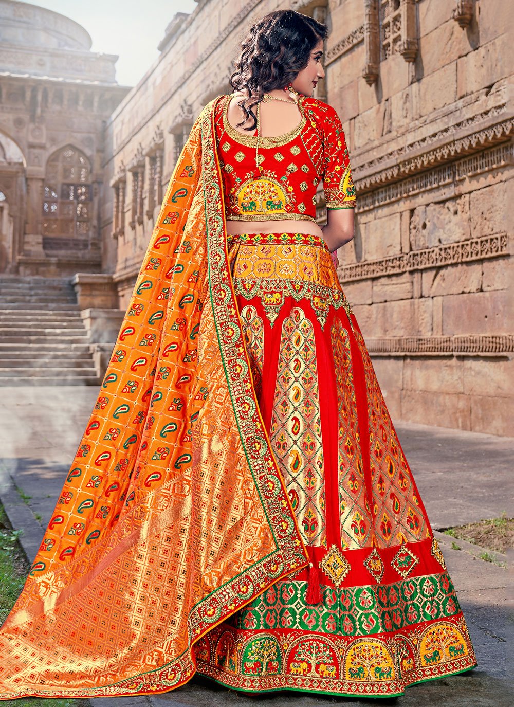 Lehenga Choli Banarasi Silk Multi Colour Embroidered Lehenga Choli