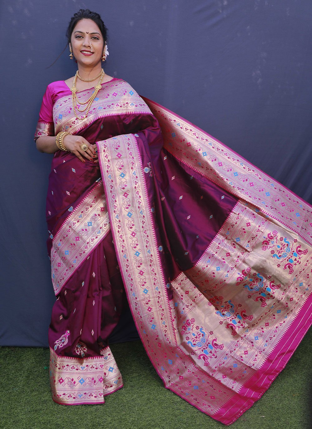 Contemporary Banarasi Silk Wine Jacquard Work Saree