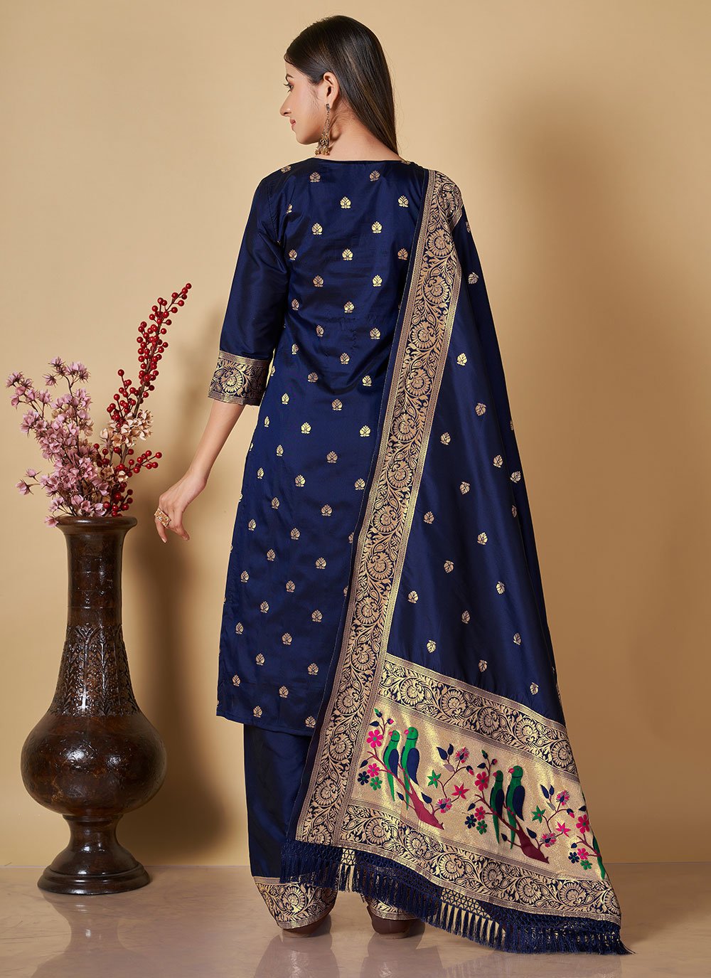Salwar Suit Banarasi Silk Blue Woven Salwar Kameez