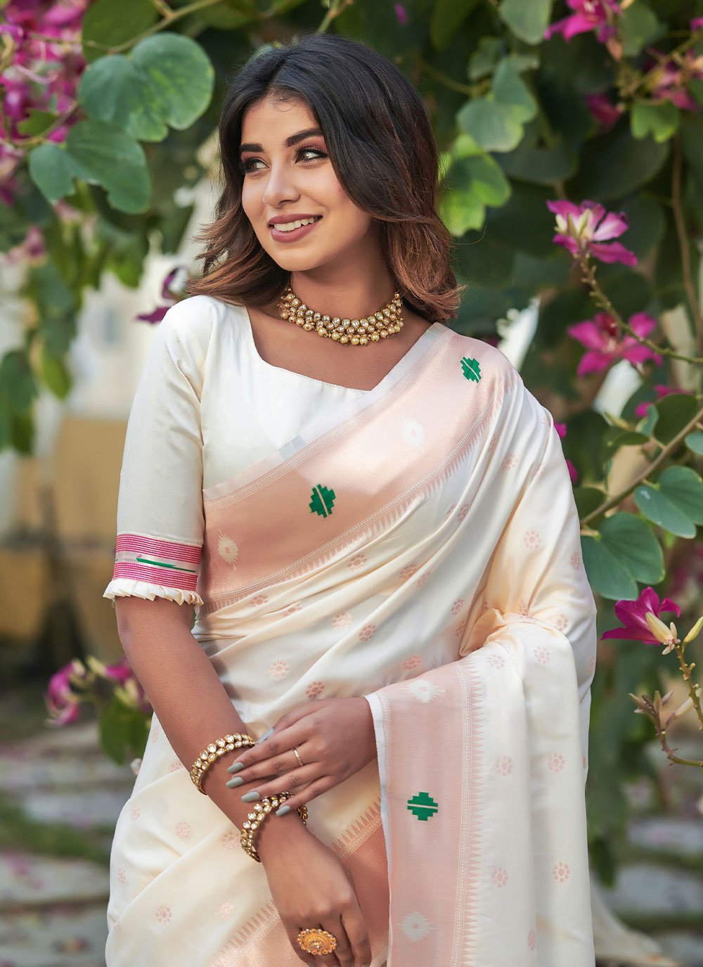 Contemporary Banarasi Silk Off White Woven Saree