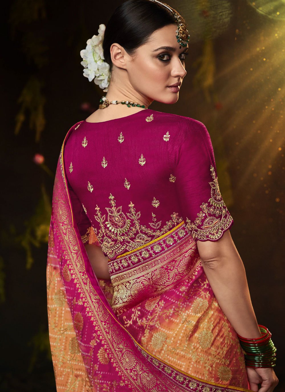 Contemporary Silk Orange Bandhej Saree