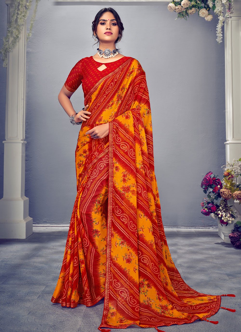 Bandhani Saree Chiffon Multi Colour Bandhej Saree Kajols Indian Pakistani Fashion Tailoring