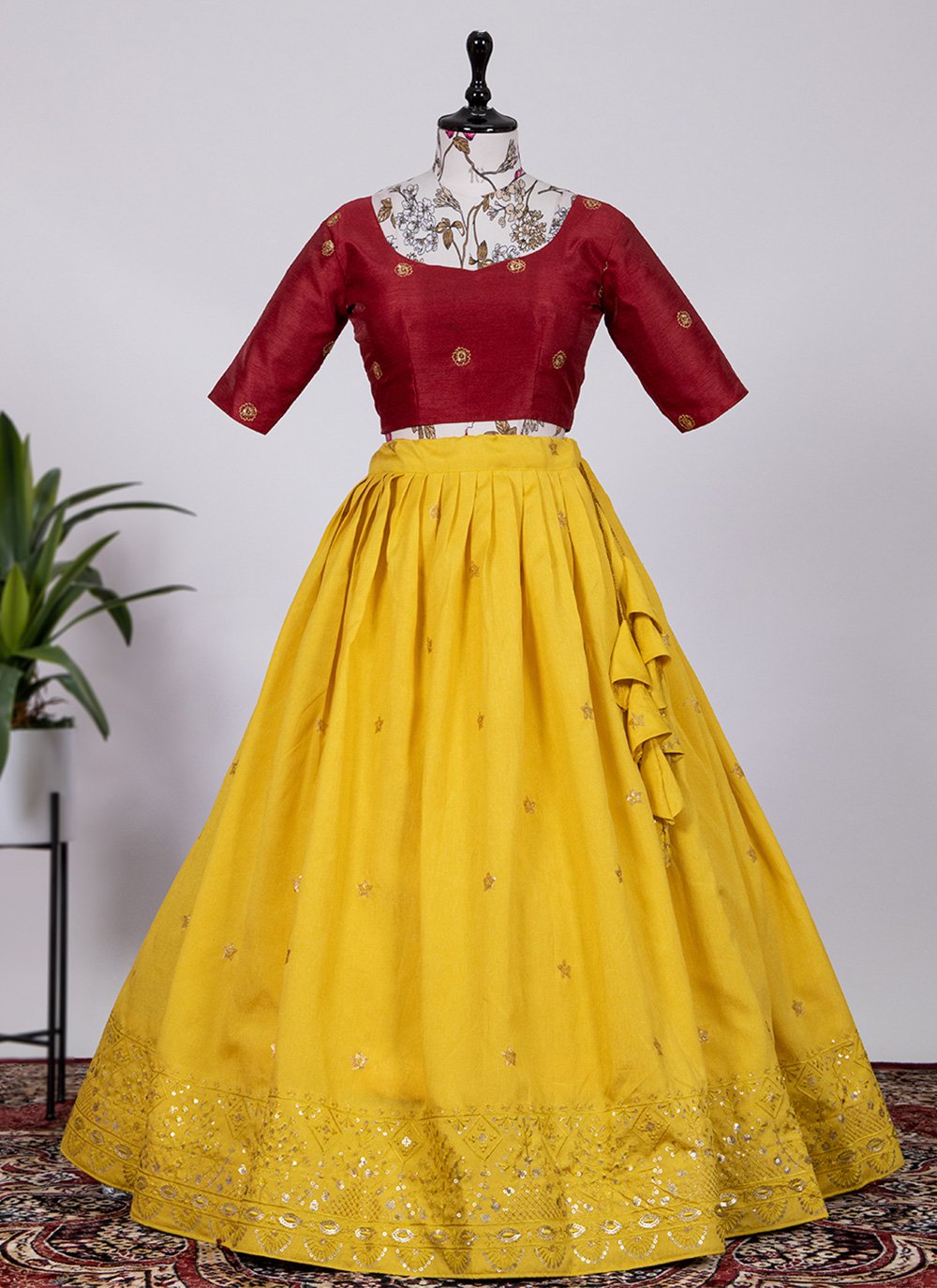 A Line Lehenga Banglori Silk Yellow Embroidered Lehenga Choli