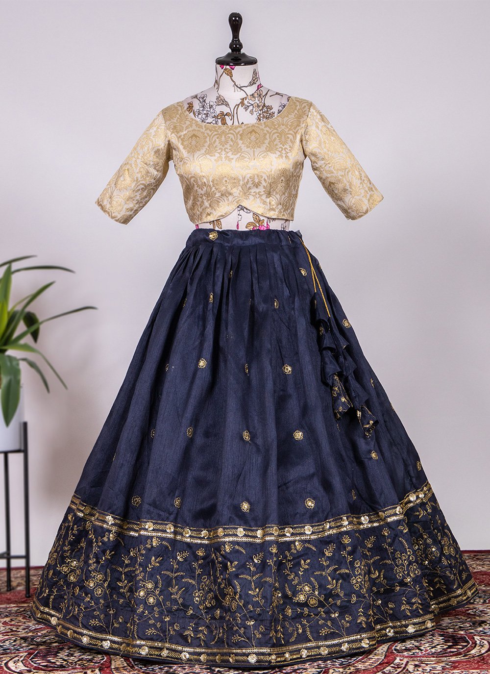 Lehenga Choli Banglori Silk Blue Embroidered Lehenga Choli
