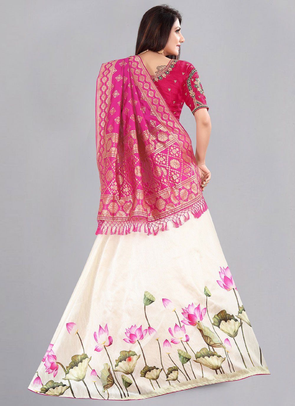 A Line Lehenga Banglori Silk Off White Floral Patch Lehenga Choli