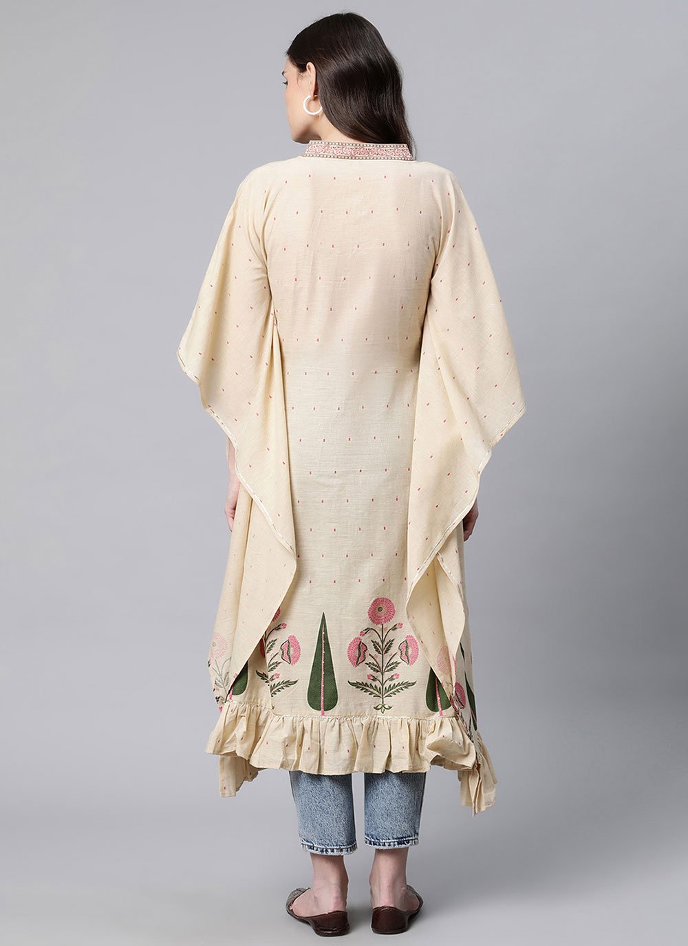 Designer Kurti Cotton Beige Print Kurtis