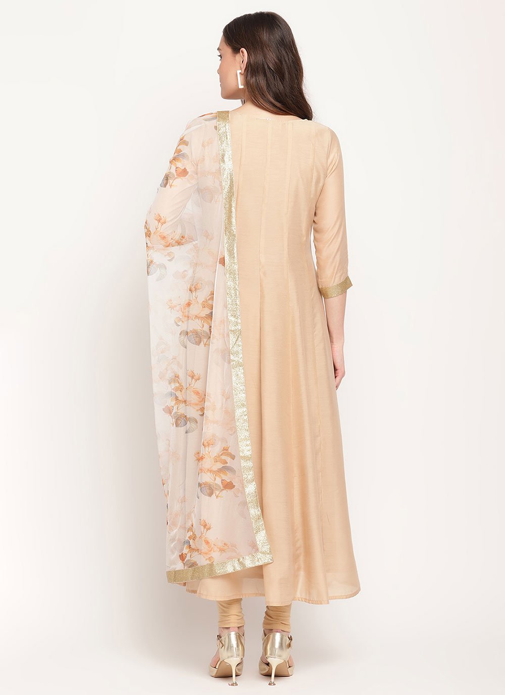 Gown Chanderi Beige Lace Gown