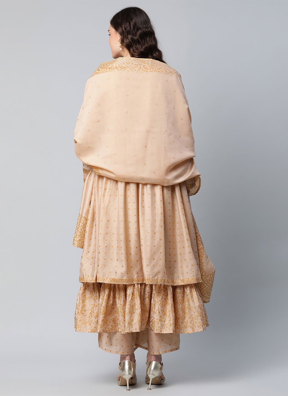 Salwar Suit Chanderi Beige Foil Print Salwar Kameez